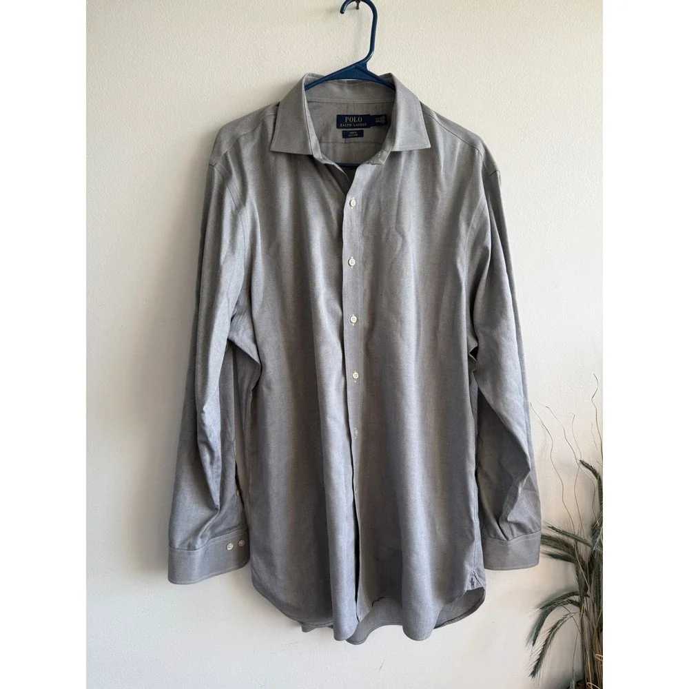 Polo Ralph Lauren Mens Slim Fit Easy Care Grey Micro Diamond Shirt 17.5 34/35